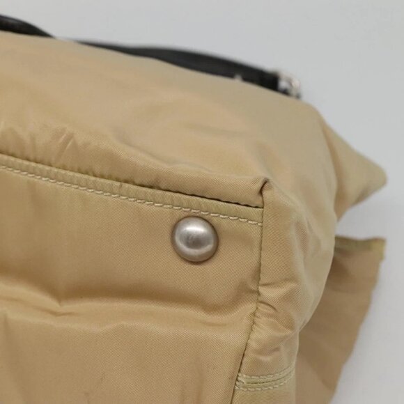 PRADA Chain Tote Bag Nylon Leather Beige Silver - Picture 6 of 15